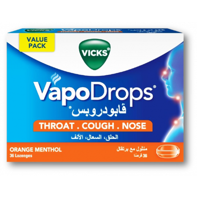 VICKS VAPODROPS ORANGE MENTHOL 36 LOZENGES